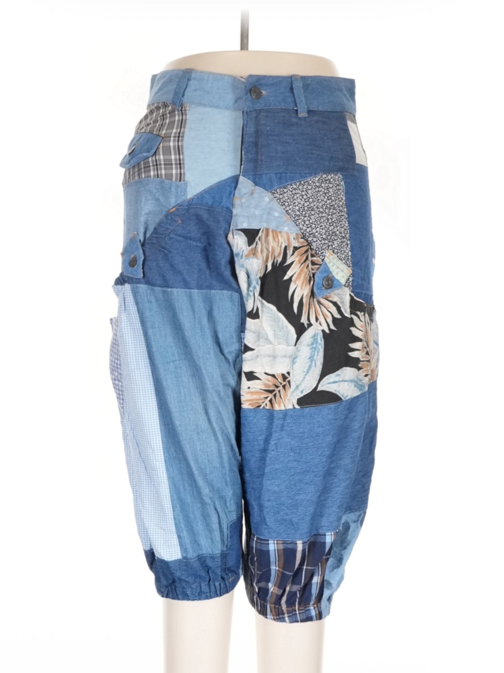episode Remake Patchwork Denim Wide Leg Colorblock Mixed Media Capri Jogger Pant